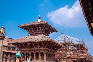 Katmandu, Nepal - 6 Şubat 2020: Patan Durbar Meydanı, Nepal 'deki antik tapınaklar. Bir Unesco Dünya Mirası Sitesi.