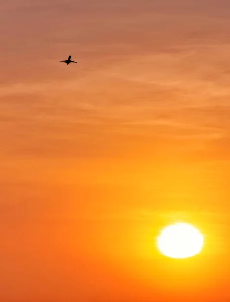 Repülőgép Felszáll Nap Ellen Arany Óra Alatt — Stock Fotó