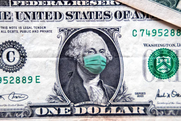Covid Coronavirus Usa Dollar Money Bill Face Mask Coronavirus Affects — Stock Photo, Image