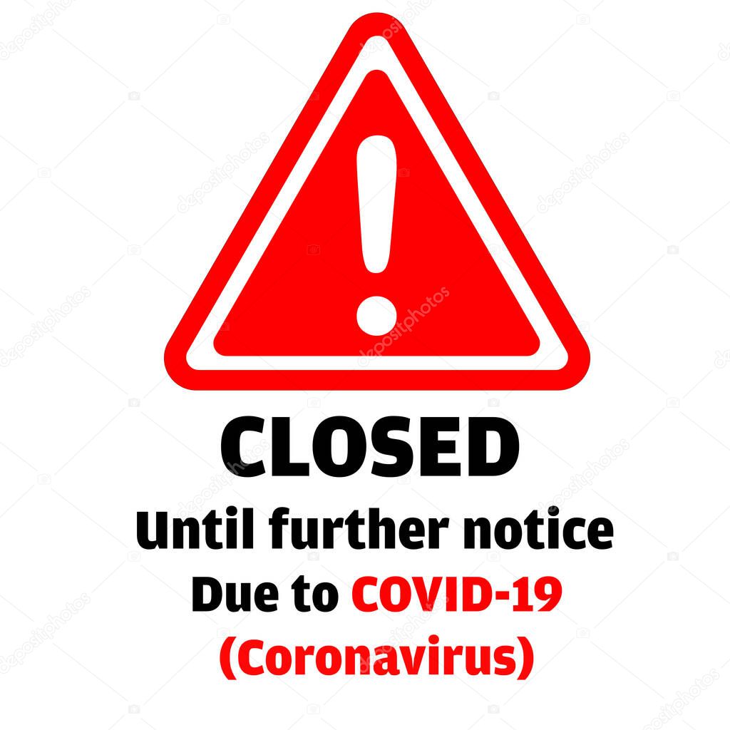 Alert message about closure due to COVID-19 Coronavirus