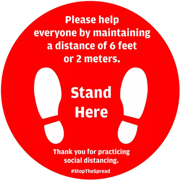 Social Distancing Atau Safe Distancing Floor Sticker Berwarna Merah Untuk - Stok Vektor