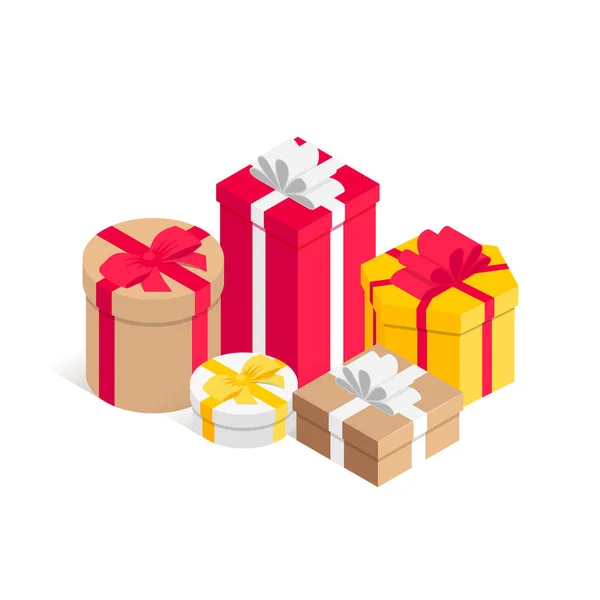 Montón de caja de regalo Concepto isométrico — Vector de stock
