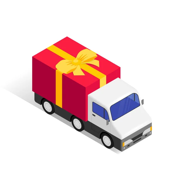 Livraison cadeau isométrique concept camion isolé — Image vectorielle