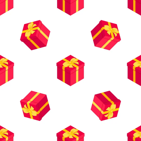 Boîte cadeau carré isométrique motif sans couture rouge — Image vectorielle
