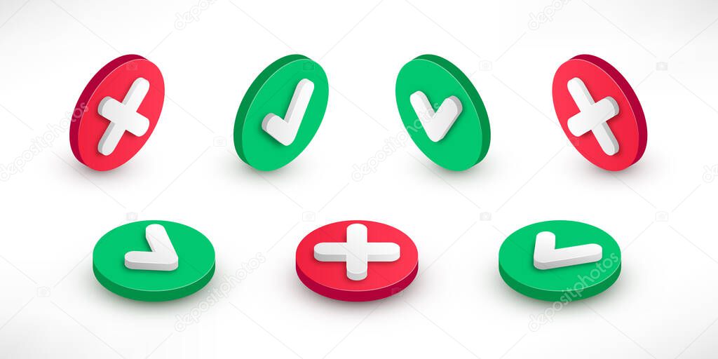 Checkmark Isometric Icon Set 3d Tick Sign Green Yes And Red No X Cross Check Mark Button With Shadow On White Simple Mark Graphic Flat Design Vector Illustration Premium Vector In Checkmark Isometric Icon Set 3d Tick Sign Green Yes And Red No X Cross Check Mark Button With Shadow On White Simple Mark Graphic Flat Design Vector Illustration Premium Vector In
