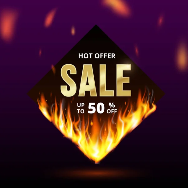 Fire flames hot offer sale banner dark spark — Stockový vektor
