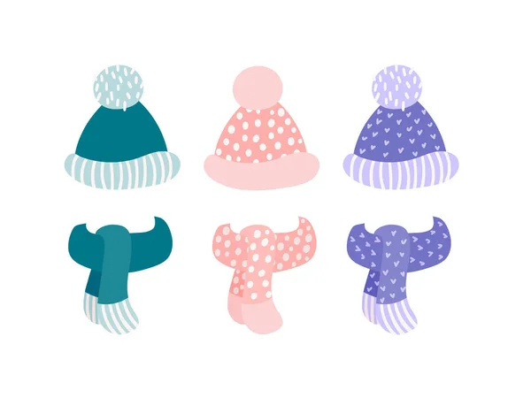 Cappello invernale in maglia con pompon e sciarpa — Vettoriale Stock