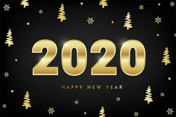Feliz Ano Novo 2020 números dourados abeto — Vetor de Stock