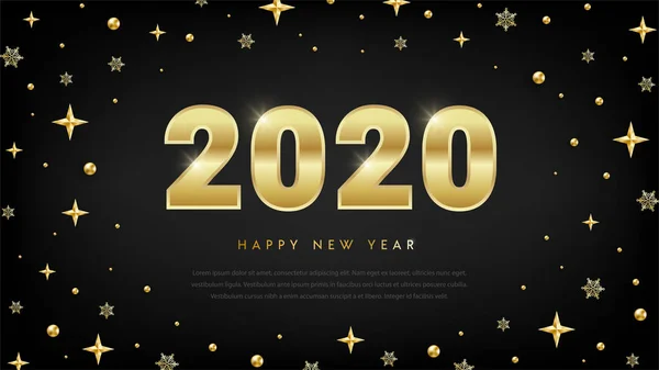 Feliz Ano Novo 2020 números dourados texto estrela — Vetor de Stock