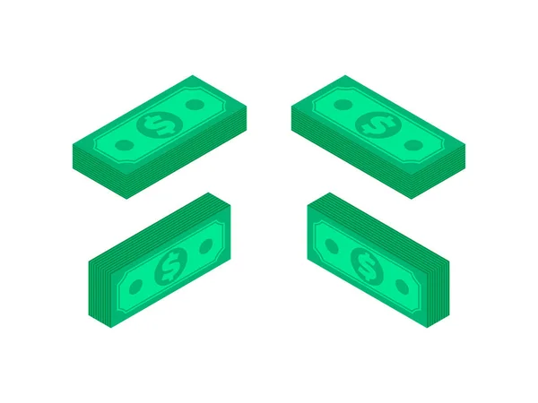 Isométrico dólar conjunto ícone de dinheiro — Vetor de Stock