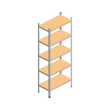 Isometric boş depo ahşap raflar