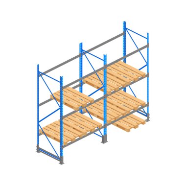 Big isometric warehouse rack with pallet