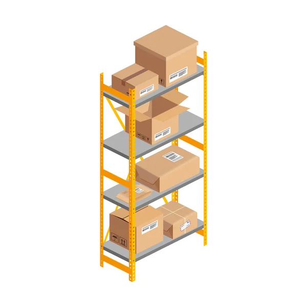 Isometric warehouse rack with boxes — 스톡 벡터