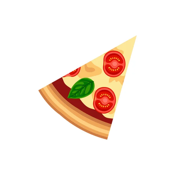 用番茄 罗勒和意大利面切碎的比萨饼 在白色背景上隔离开来 扁平意大利传统快餐图标 菜单的矢量插图 — 图库矢量图片