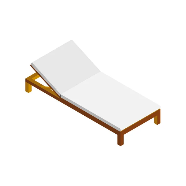 Beach Lounger Izometrikus Nézet Fehér Napágy Ikon Elszigetelt Fehér Háttér — Stock Vector