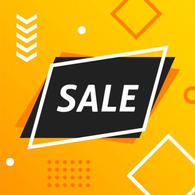 Geometrik şekiller kare satış afişi sarısı. Soyut modern renk arkaplanı. Asgari indirim mağazası tasarımı. Web, cover, broşür, başlık, sayfa, broşür, sosyal medya için. Vektör illüstrasyonu