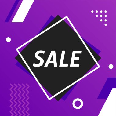 Geometrik şekiller kare satıştan elde edilen pankart menekşesi. Soyut modern renk arkaplanı. Asgari indirim mağazası tasarımı. Web, cover, broşür, başlık, sayfa, broşür, sosyal medya için. Vektör illüstrasyonu