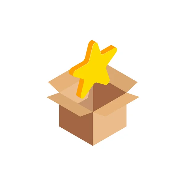 Ισομετρική Εικονίδιο Αστέρι Αγαπημένα Σύμβολο Ανοιχτό Κουτί Από Χαρτόνι Απομονώνονται — Διανυσματικό Αρχείο
