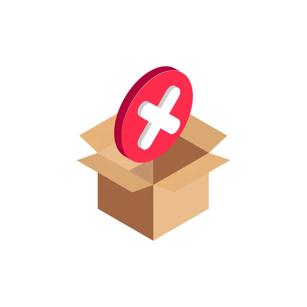 Ισομετρική Σύμβολο Σφάλματος Σήμα Ελέγχου Κόκκινο Σταυρό Εικονίδιο Ανοικτό Κουτί — Διανυσματικό Αρχείο
