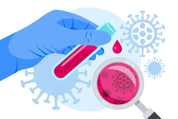 Coronavirus Tes Darah Konsep Medis Tabung Tes Gelas Datar Botol - Stok Vektor