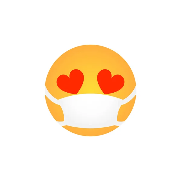 Amor Emoticono Kawaii Con Máscara Médica Aislada Sobre Fondo Blanco — Vector de stock