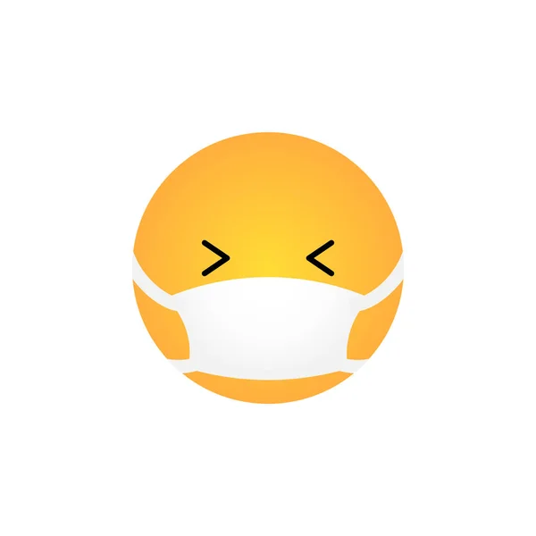 Lachen Kawaii Emoticon Mit Medizinischer Maske Isoliert Auf Weißem Hintergrund — Stockvektor