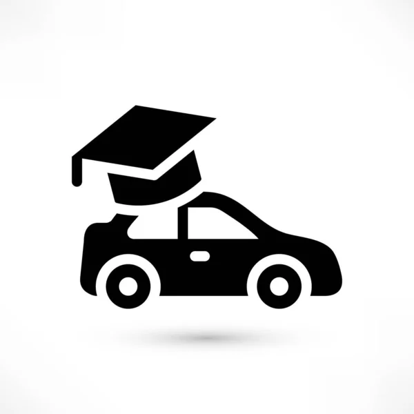 Driving School Simple Black Icon Auto Education Logo Car Graduation — Stock Vector