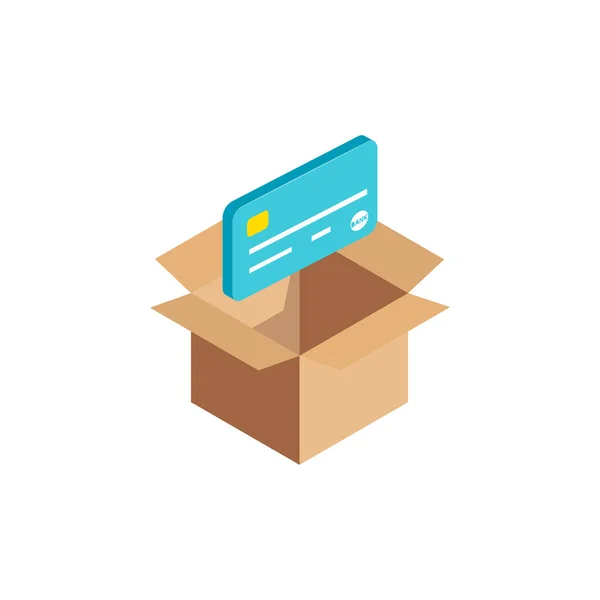 Ισομετρική Πιστωτική Κάρτα Εικονίδιο Ηλεκτρονικό Χρήμα Σύμβολο Ανοικτό Κουτί Από — Διανυσματικό Αρχείο