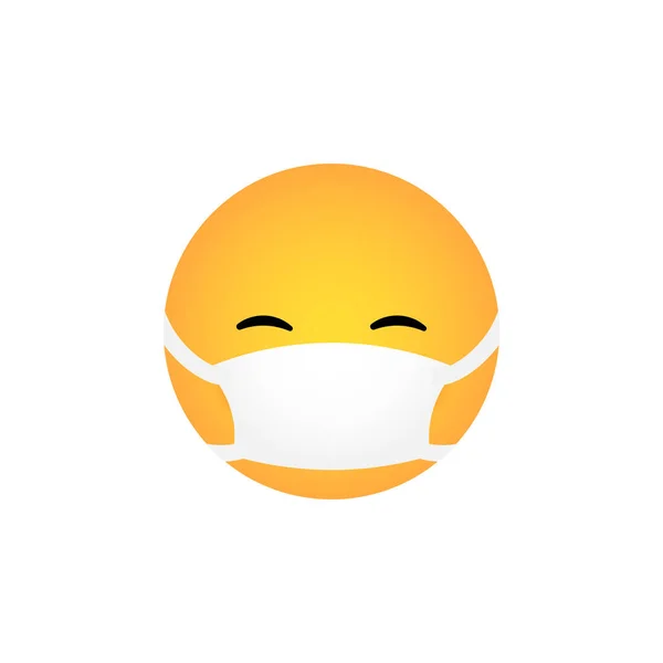 白い背景に隔離された医療マスクでカワイイ感情を笑っています コロナウイルス保護の概念 ソーシャルメディアチャット ウェブ インフォグラフィック アプリのための絵文字フラットデザイン ベクターイラスト — ストックベクタ