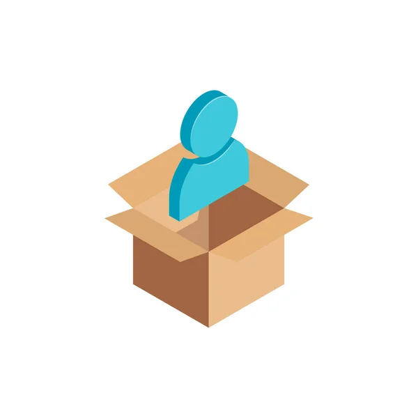 Ισομετρική Εικονίδιο Χρήστη Πρόσωπο Σύμβολο Ανοικτό Κουτί Από Χαρτόνι Απομονώνονται — Διανυσματικό Αρχείο