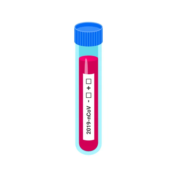 Коронавірусний Аналіз Крові Медичний Значок Плоска Скляна Пробірка Колба Зразком — стоковий вектор