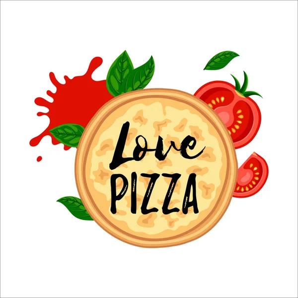 Pizza Amor Cuatro Queso Vista Superior Diseño Plano Sabroso Concepto — Vector de stock