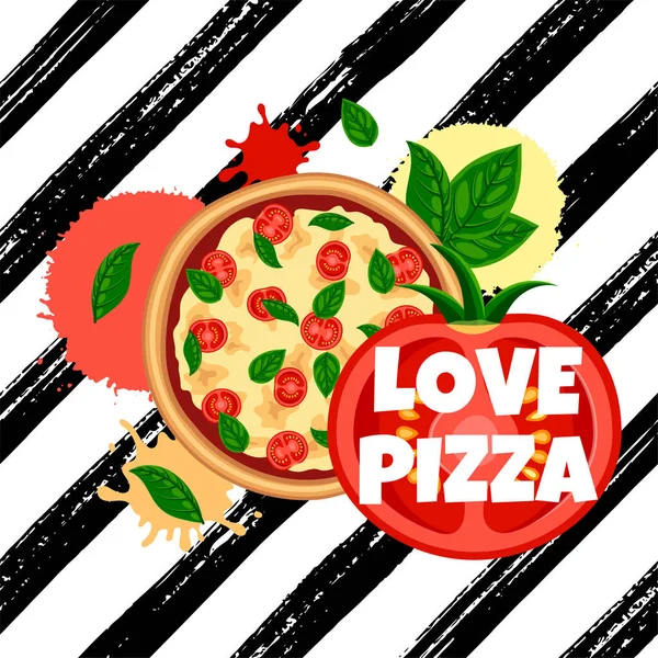 Adoro Conceito Design Pizza Margherita Saborosa Fresca Com Tomate Queijo — Vetor de Stock