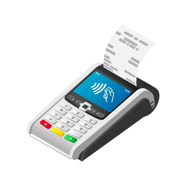 Recibo Impressão Terminal Pos Isométrico Wireless Nfc Terminal Pagamento Com — Vetor de Stock