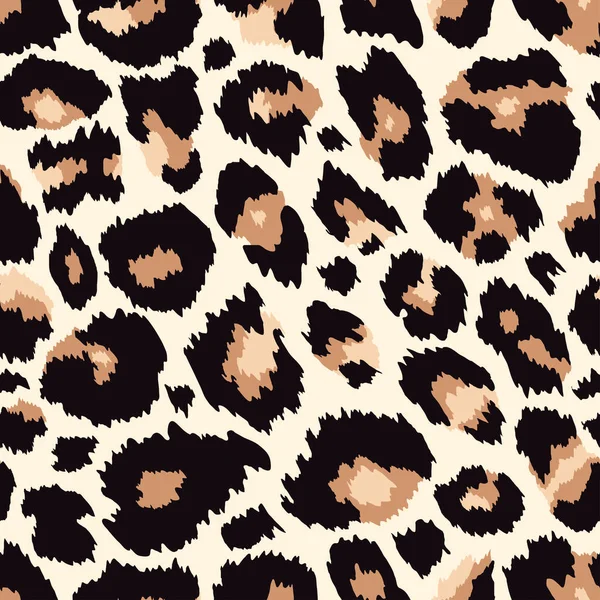 流行的豹纹无缝图案 手绘野生动物狮子皮 浅褐色猎豹质感为时尚印花设计 纺织品 包装纸 矢量说明 — 图库矢量图片