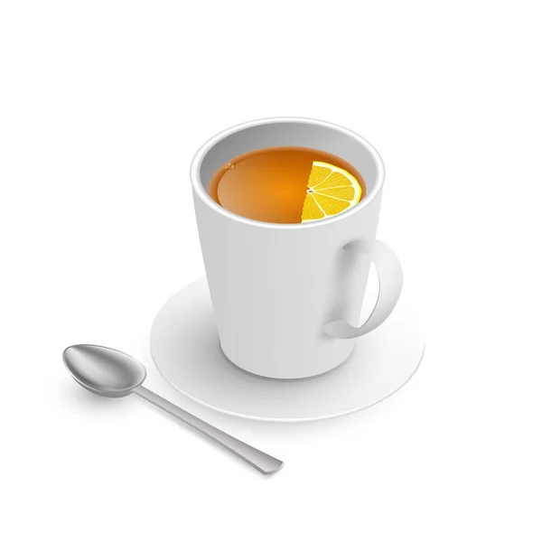Чай Ізометричним Видом Тарілки Ізольовано Білому Тлі Реалістичний Вектор Чашка — стоковий вектор
