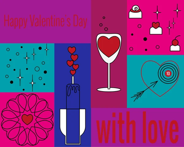 Set Valentines Day Greeting Cards Linear Style Backgrounds Various Trend — 스톡 벡터