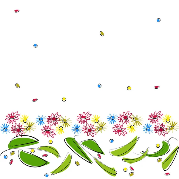 Цветочный Бесшовный Рисунок Белом Фоне Абстрактные Листья Цветы Горизонтальном Направлении — стоковый вектор