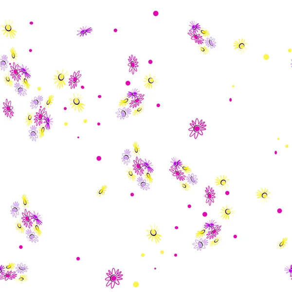 Yellow Pink Purple Little Flowers Randomly Scattered White Background Modern — Stock Vector