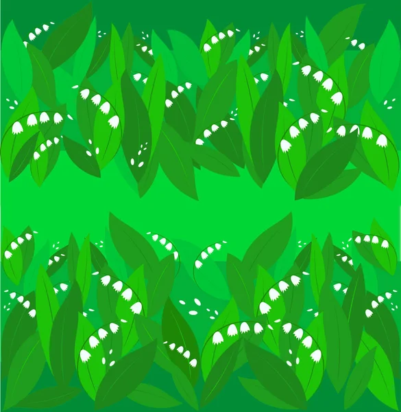 Romantisches Maiglöckchenmuster Wald Blätter Verschiedenen Grüntönen Und Weißen Blüten Auf — Stockvektor