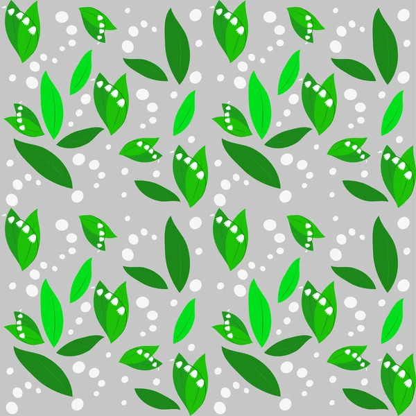 Romantische Maiglöckchen Wald Blätter Verschiedenen Grün Und Weißtönen Auf Grauem — Stockvektor