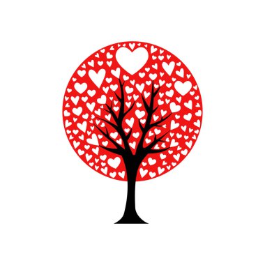 Sevgililer ağaç. Kalpler yaprak. Beyaz arka plan üzerinde izole. 