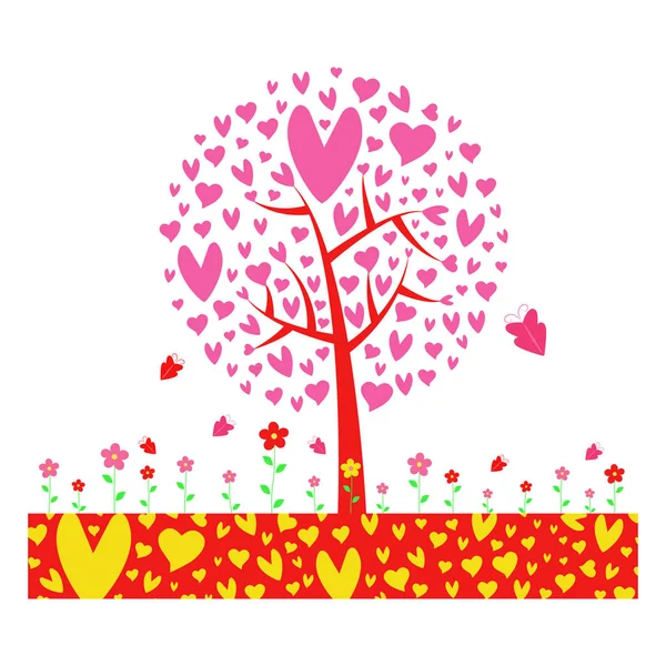 Árbol de San Valentín hoja de corazones. Aislado sobre fondo blanco . — Vector de stock