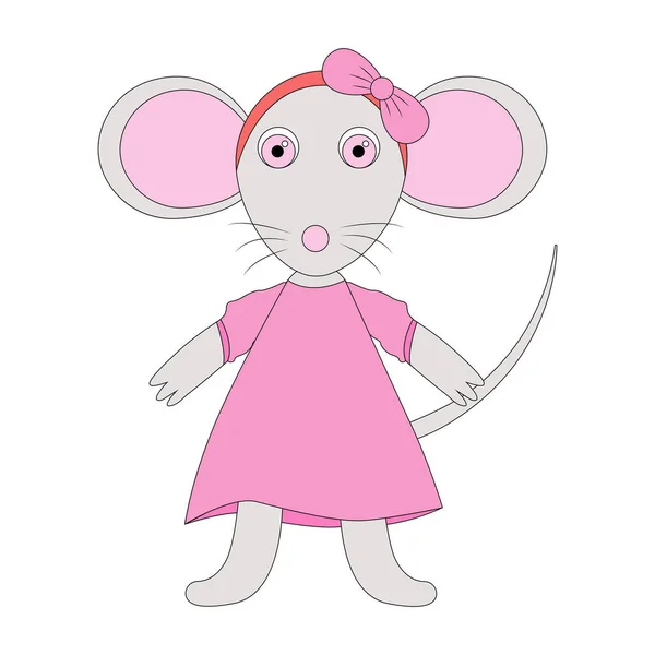 Vector Illustration. Mouse girl in dress. Isolated on white. Cut — Stock Vector