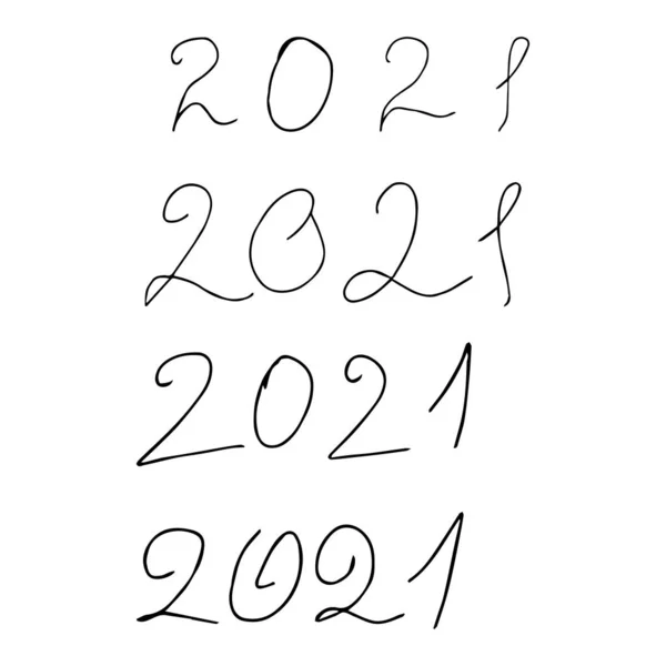 Año 2021. conjunto con texto manuscrito negro sobre fondo blanco . — Vector de stock