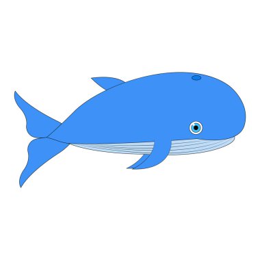 Mavi balina. Vektör çizim balinası. Çizgi film vektörü. izole 