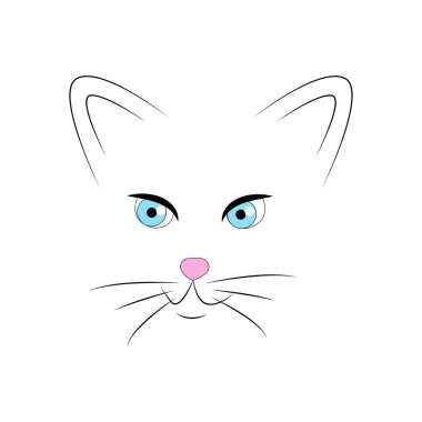 Kedi vektör çizimi. Şirin beyaz bir kedinin vektör çizimi