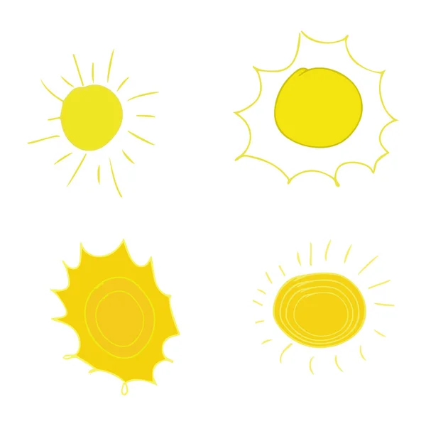Kolekcja słońca. Żółty wschód słońca symbole natura wektor stylizowane ic — Wektor stockowy