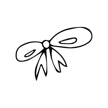 Karalama yayı. Sketch bow aksesuarları el çizimi karalamalar kurdeleler bağladı. Doğum günü ve bayram için vektör renkli kurdele