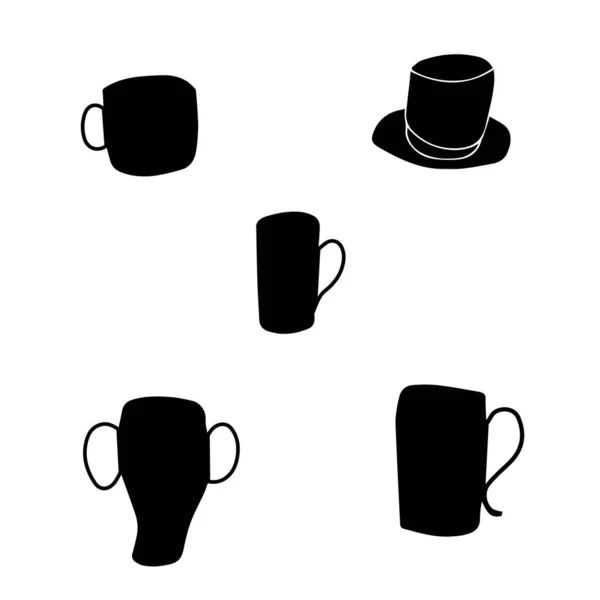 Tasses Silhouettecolored Cups Coffee Illustrations Vectorielles Dessin Animé — Image vectorielle